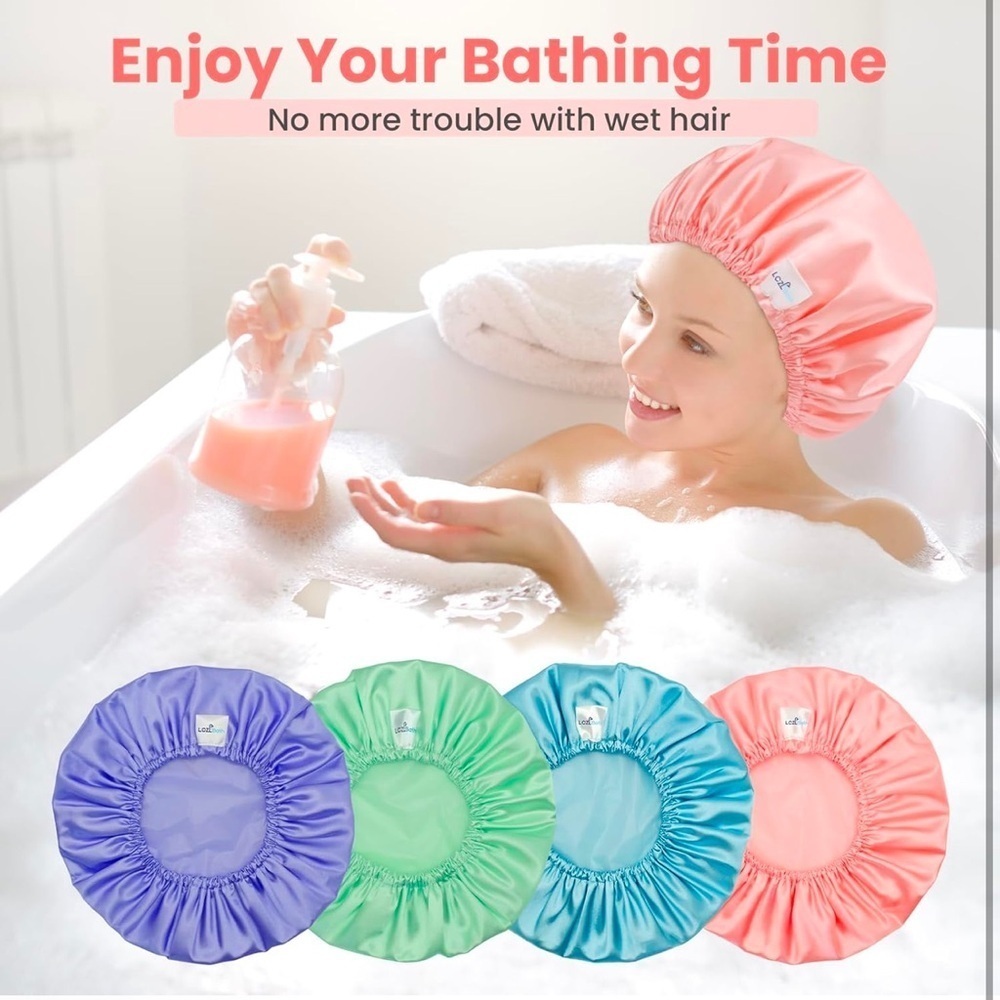 Shower Caps for Women Reusable Waterproof 4 PCS Bath Caps Hair Cover for Shower - Picture 2 of 6